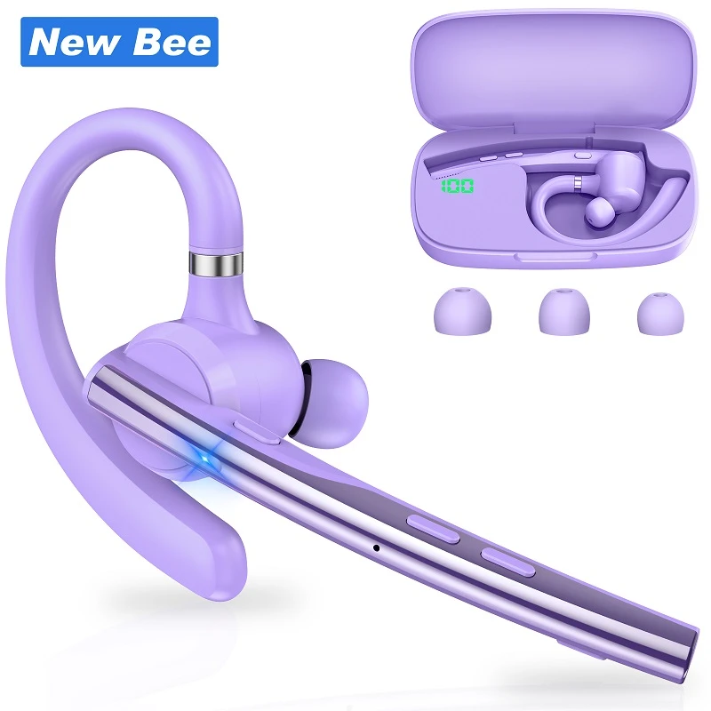 Auricolare Bluetooth viola con marchio New Bee